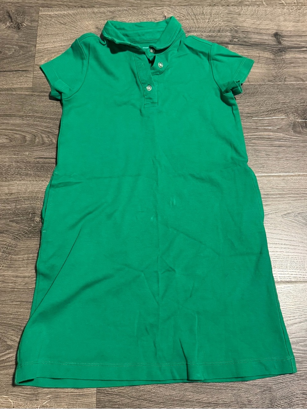 Girls 6/7 Collar Polo Dress With Pockets Primary 100% Cotton Solid Color Green